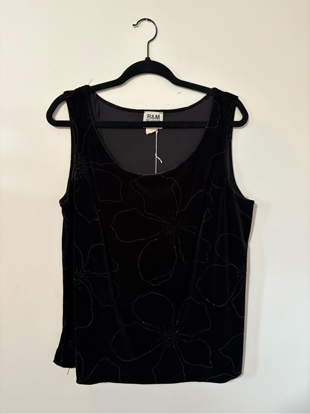 R&M Richards Black Velvet Floral Burnout Tank